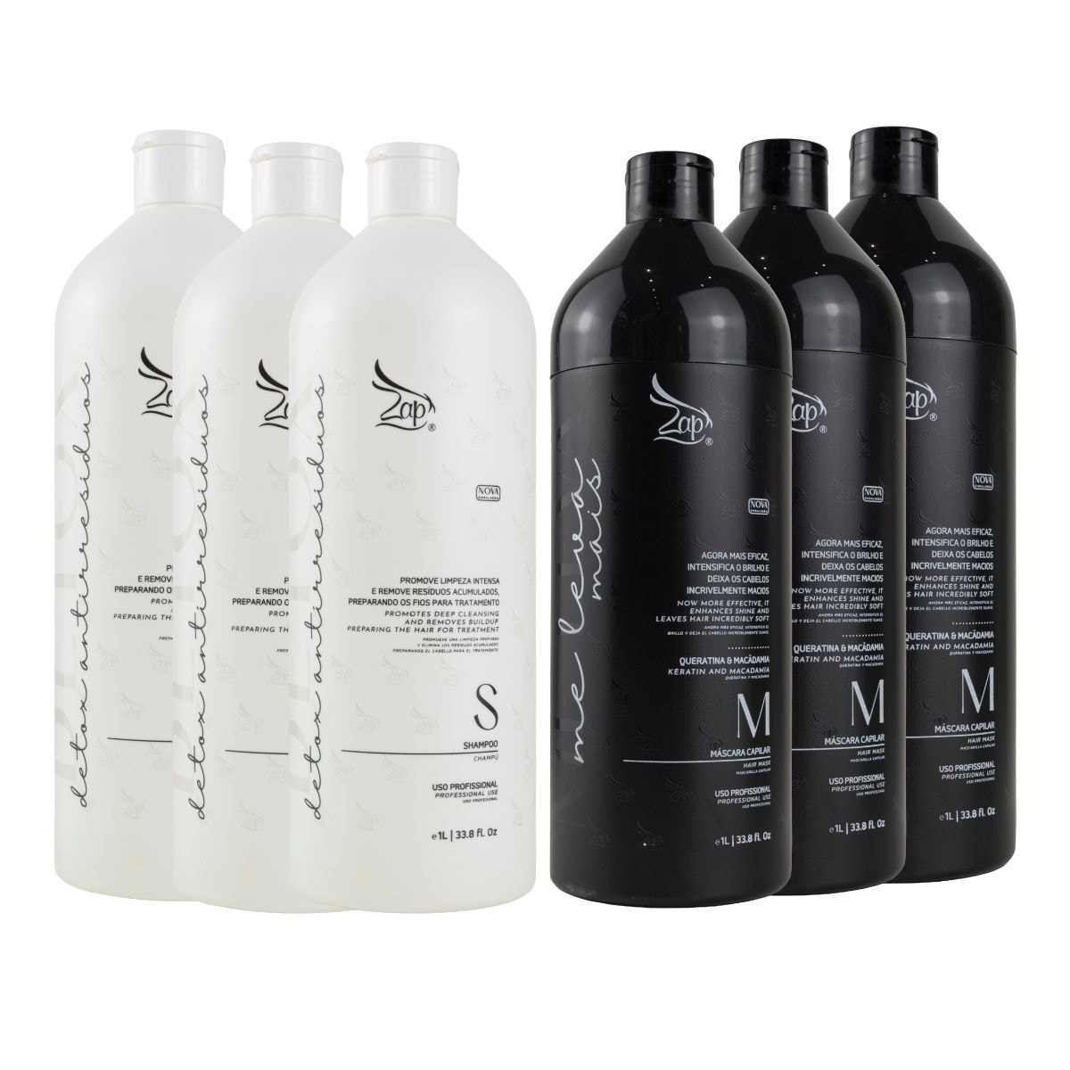 Zap Me Leva+ 3 Kits Shampoo e Máscara (2 x 1 Litro) Zap Me Leva+ 3 Kits Shampoo e Máscara (2 x 1 Litro)
