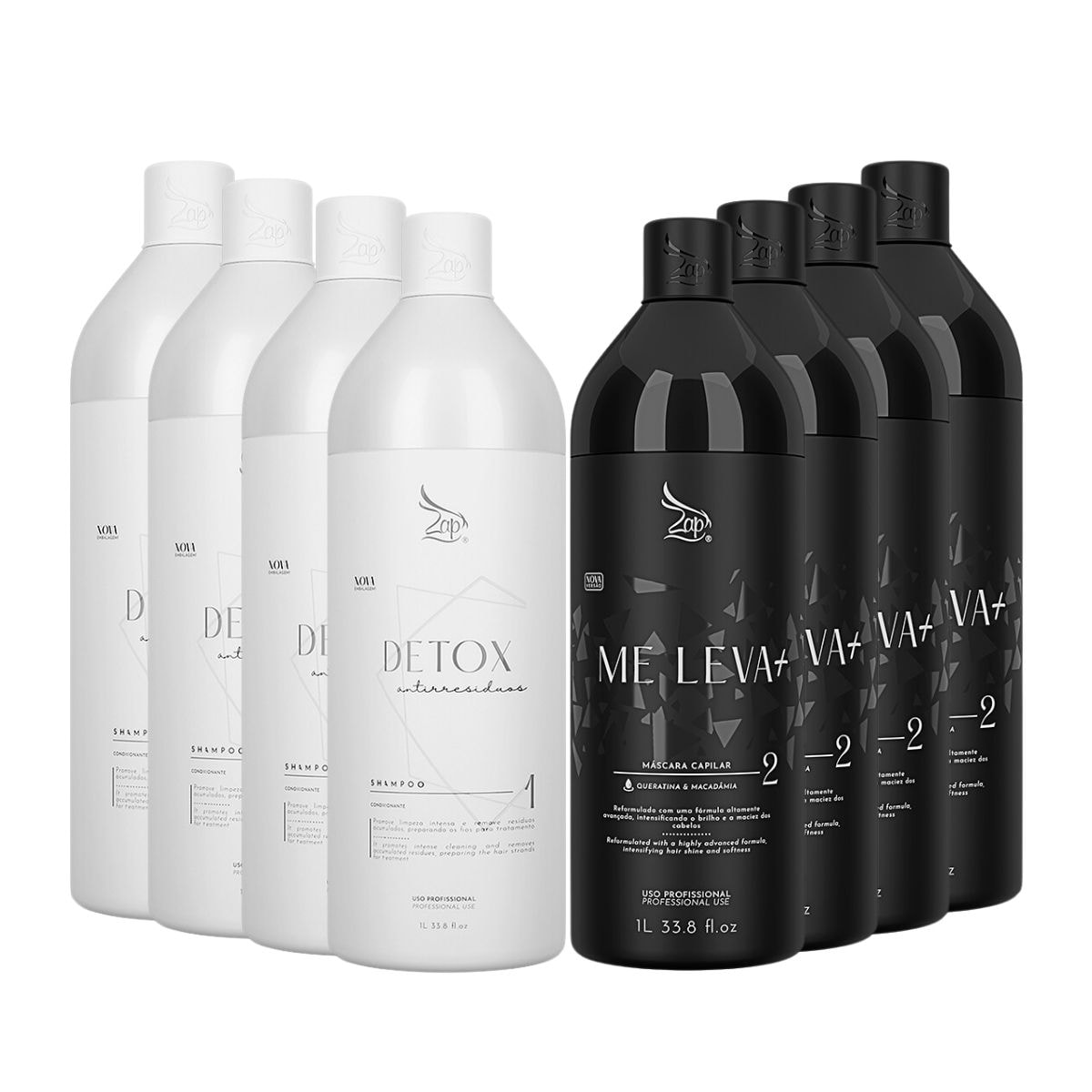 Zap Me Leva+ 4 Kits Shampoo e Máscara (2 x 1 Litro) Zap Me Leva+ 4 Kits Shampoo e Máscara (2 x 1 Litro)